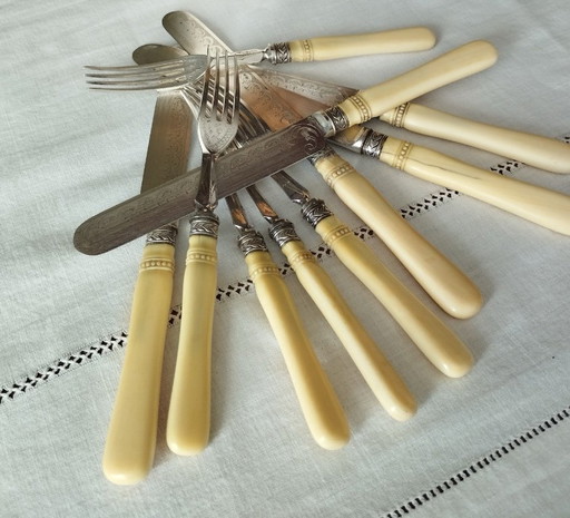 Art Deco Engels verzilverd dessertbestek