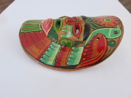 Image 1 of Mexican terracotta mask, handmade, hand-painted, Mexican folk art, 1970s
