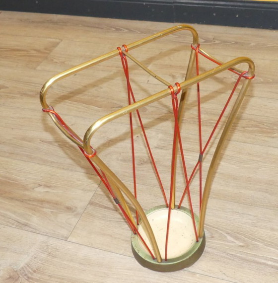 Image 1 of noble 50s 60s umbrella stand gold/ red umbrella stand vintage
