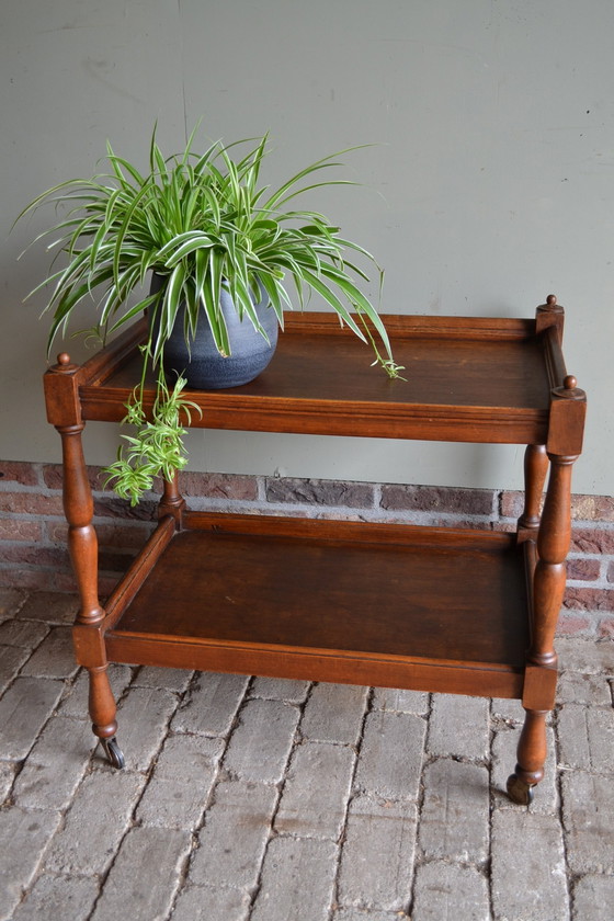 Image 1 of Antique Oak Wooden Tea Trolley