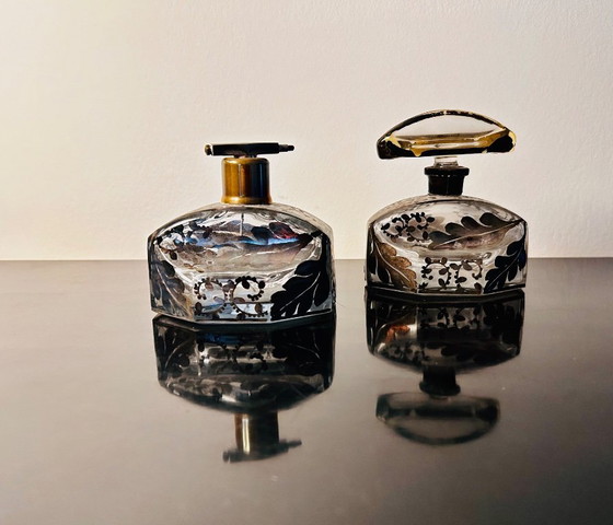 Image 1 of Art Deco parfumset - cristal glass met zilverlaag - 2 delig
