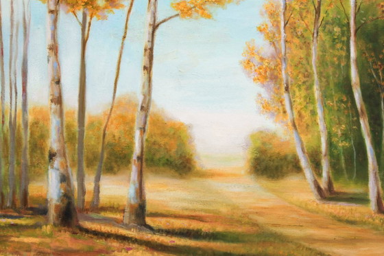 Image 1 of Oil painting of a poplar landscape. Hand-painted and signed. New.