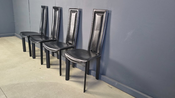 Image 1 of Vintage black leather dining chairs, set of 4, 1980s