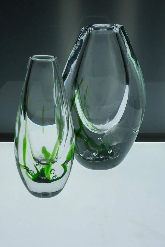 Image 1 of Seaweed & Fish Vases by V. L. Kosta, Set of 2