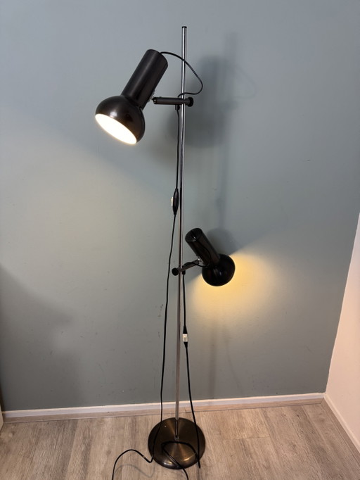 Vintage Dänische Design Stehleuchte - Mid Century Mit Verstellbaren Schirmen – vloerlampen, Metal, Chrome (photo 2 of 13)