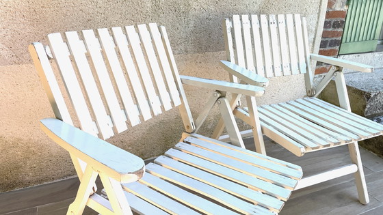 Image 1 of Vintage Wood Folding Garden Armchair by R.Gleizes France