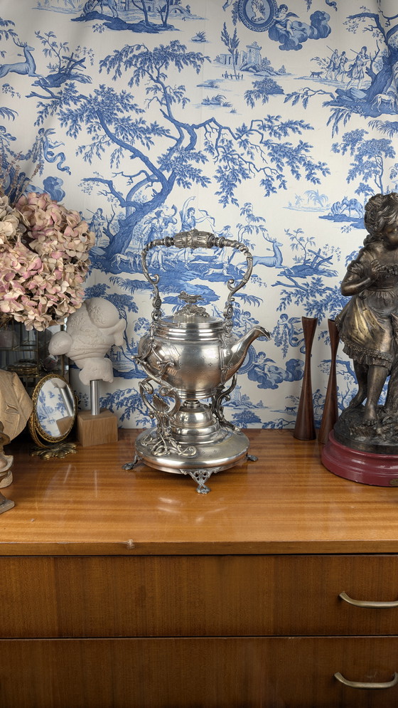 Image 1 of Samovar en Métal Argenté à Décor Incisé Baroque par l'Orfèvre Armand Frénais fin XIXème