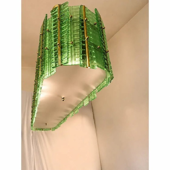 Image 1 of Lampadario moderno contemporaneo italiano "tropicale" in vetro di Murano color oro di Simoeng, verde.