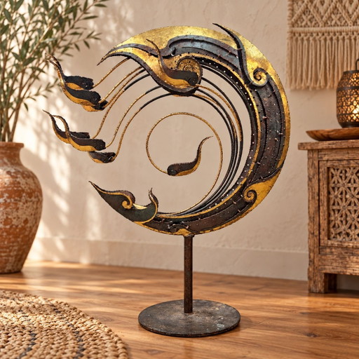 Grand bougeoir sculpture d'art thaïlandais en métal unique