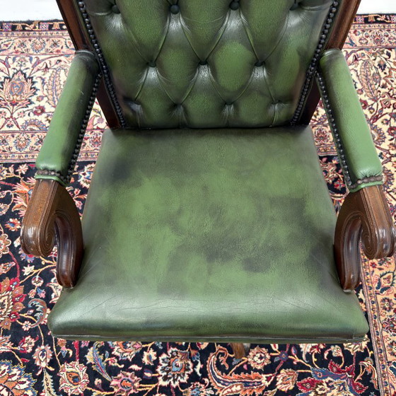 Green English Chesterfield Office Chair – Leather, Wood (photo 6 of 8)
