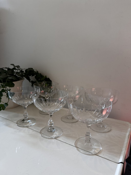 Set Of 6 Crystal Coupe Champagne Glasses