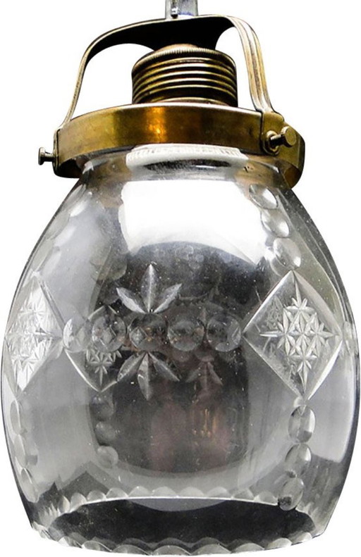 Art Deco Crystal Pendant Lamp, Poland, 1950s – hanglampen, Brass