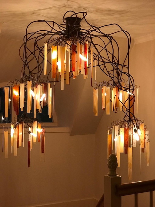 Atelier Wim Mulder – sculptural chandelier in copper and cathedral glass