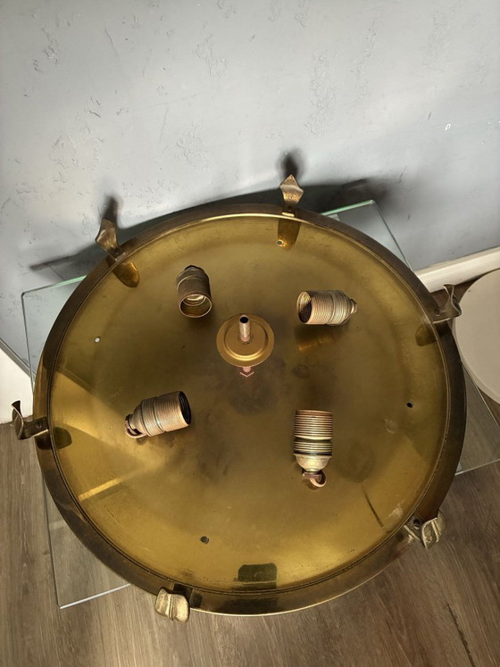Large Art Deco ceiling light, brass and glass, 1920s, Creme (photo 5 of 6)