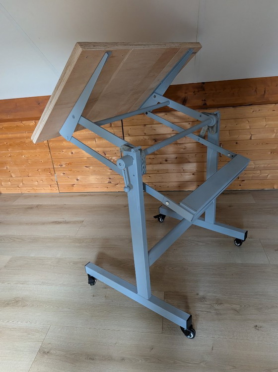 Drawing/Studio Table, Height Adjustable and Mobile with Brake, Side tables, Wood, Metal, Black (photo 12 of 20)