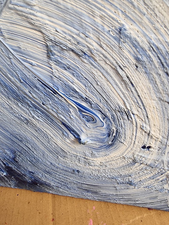 Image 1 of Frances Eckhardt - 100x100 cm handgeschilderd abstact blauw schilderij modern hedendaagse kunst