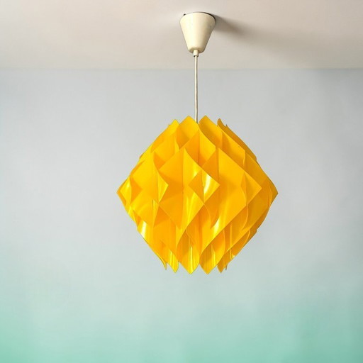 Portuguese Mid Century Modern yellow acrylic layered geometrical origami hanging lamp 1970s