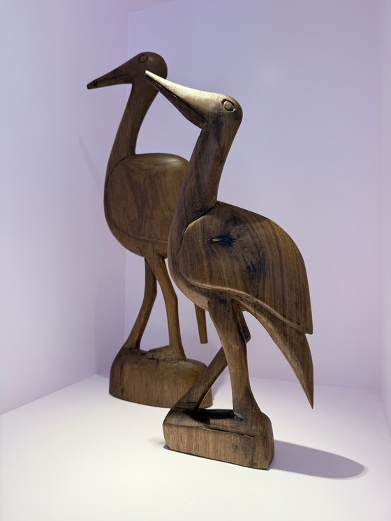 Image 1 of Beautiful set of XL mid-century wooden herons / cranes – 60s/70s