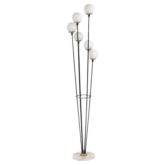 Stilnovo Lampada da terra Mid Century Ottone & Vetro Opalino – Lampade da terra, Iron, Wood (photo 6 of 22)