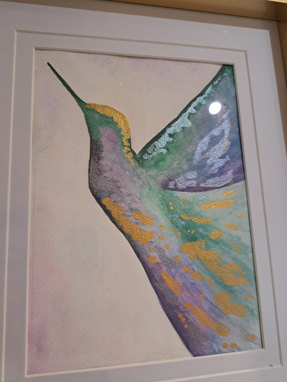 Image 1 of Watercolor painting hummingbird | With frame