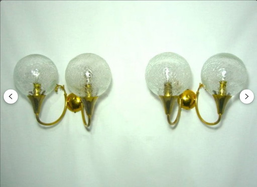 Applique (2), Mid Century Modern, Art Déco, ottone, vetro di Murano, vintage, raro