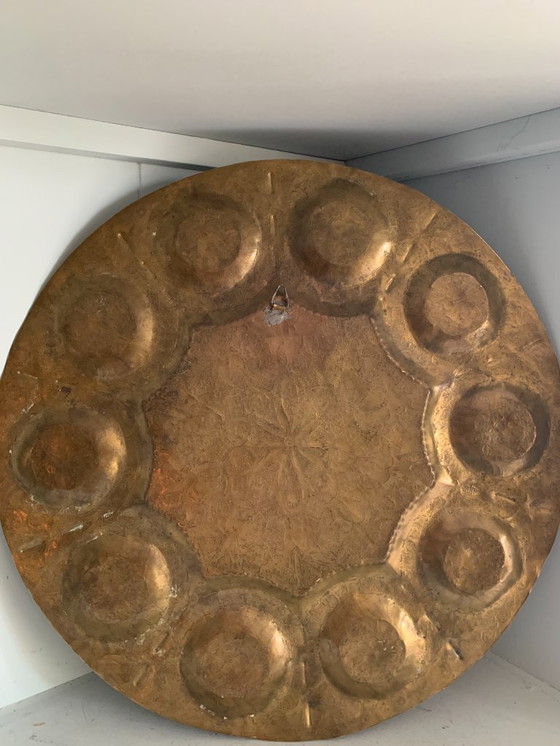 Image 1 of Antiek Handgemaakt Damascus koper decoratief wandbord jaren '30 - Wandbord - Koper, Brons  1920-1930 - Frankrijk - Antie
