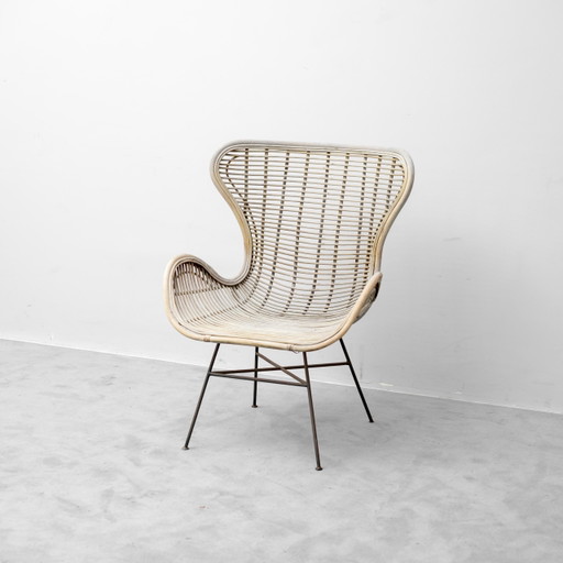 Poltrona Lounge Vintage in Rattan e Metallo, Design Moderno Anni '60