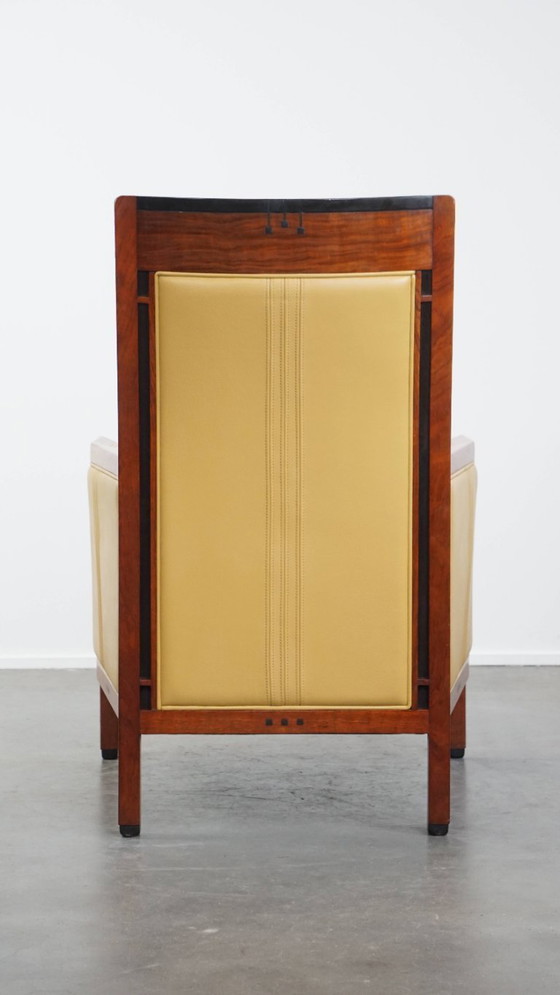 Image 1 of Art Deco Schuitema Design Sessel in gelbem Leder mit hoher Rückenlehne aus der Serie Decoforma