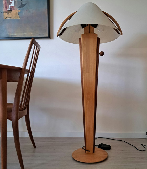 DOMUS 6306 Vintage houten vloerlamp – in hoogte verstelbaar – met voetdimmer – Duits design – Vloerlampen (photo 11 of 15)