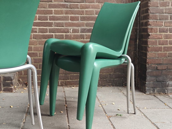 8x Vitra Louis 20, Philippe Starck, groene designstoelen, Eetkamerstoelen, Polyester, Metaal (foto 3 van 5)