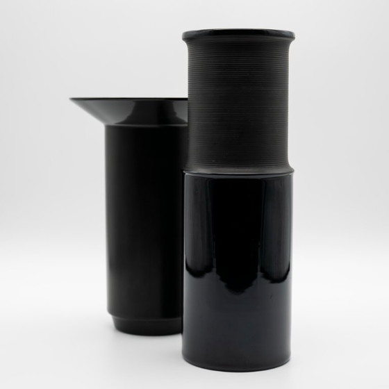 Image 1 of Rare Chic Jan van der Vaart & Tapio Wirkkala Porcelaine Noire Vase Duo Rosenthal