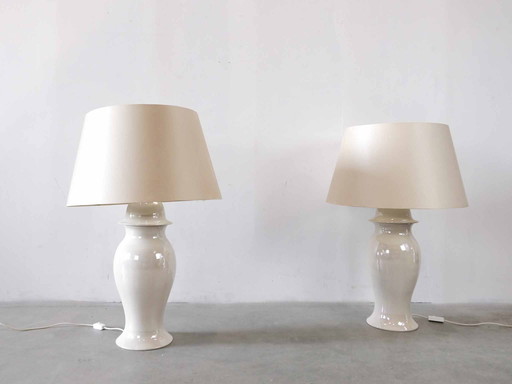 Pair of Very rare, huge Tommaso Barbi ginger jar ceramic lamp made in Italy in the 1960s. 