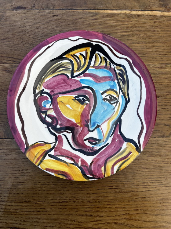 Image 1 of Handbemalter Teller im kubistischen Stil