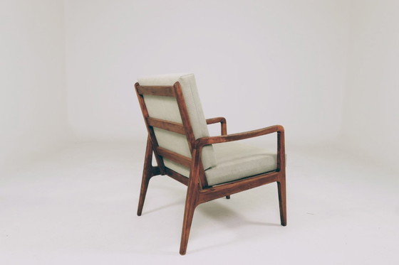 Image 1 of Mid-Century Armchair Corduroy Cushion Rustic Wood, 1980s