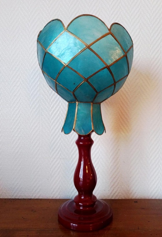 Image 1 of Lampada vintage in ceramica e madreperla blu