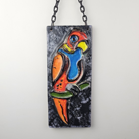 Image 1 of Targa murale vintage della Germania Ovest Fat Lava, realizzata da Carstens Luxus. Colori: blu, rosso e arancione, con l&#39;imma