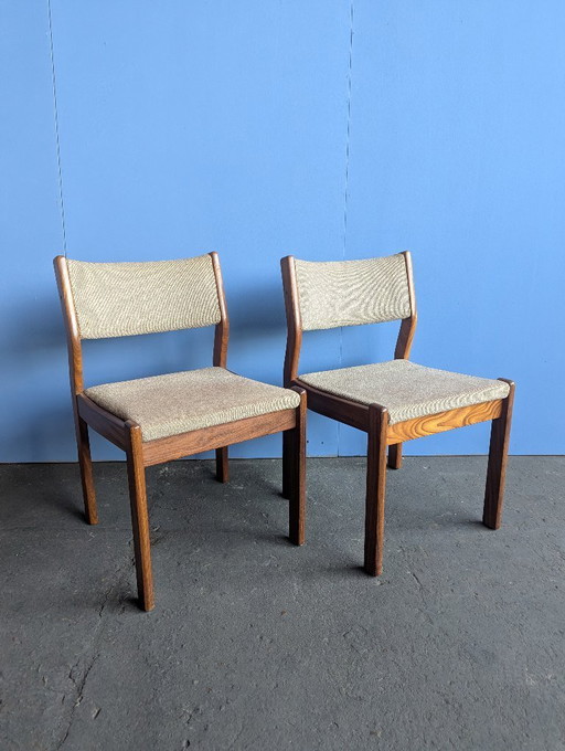 2x Esszimmerstühle aus beigefarbenem/braunem Teakholz im Mid-Century-Stil