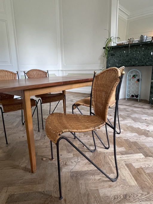 Sedie di design in rattan (set di 4) – Anni '50 – eetkamerstoelen, Cast Iron (photo 2 of 5)