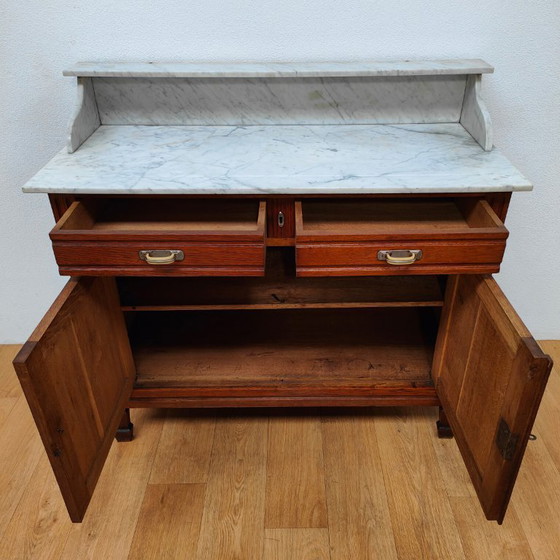 Image 1 of Vintage Antiek dressoir commode ladekast badkamermeubel met marmer blad