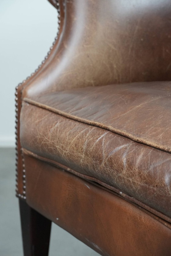 Image 1 of cognac kleurige vintage rundleren clubfauteuil in Engelse stijl 