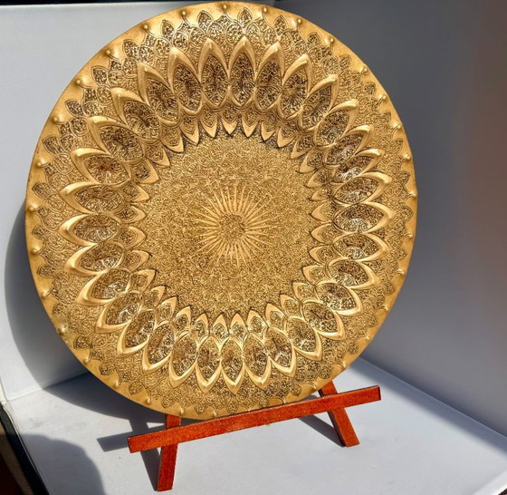 Grand Plat Mural Vintage en Laiton / Plateau Gravé avec Motif Paon – Bols, Brass (photo 8 of 9)
