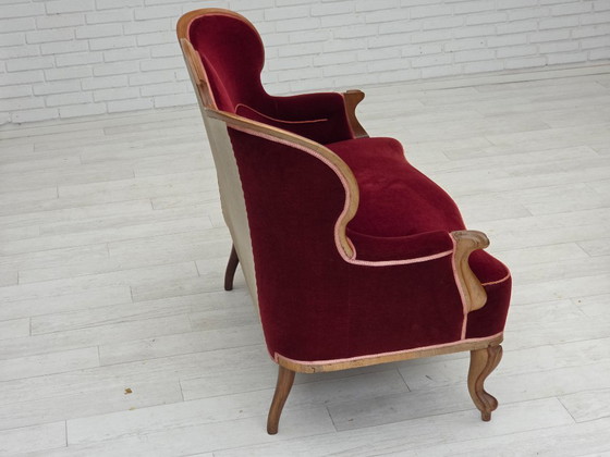 Image 1 of 1920-30s, Danish 2-seater sofa, furniture velour, ash wood, reupholstered.