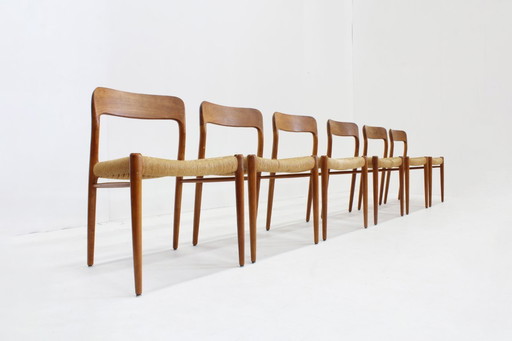 Sedie da pranzo vintage modello 75 di Niels Otto Møller, set da 6