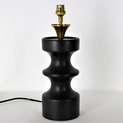 Lámpara vintage de cerámica negra con forma de peón de ajedrez, 1950