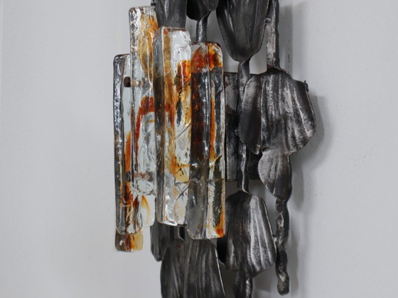 Image 1 of Ensemble de 3 appliques / lampes murales Brutalist en verre de Murano Italie 1970