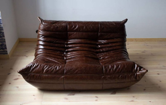 Image 1 of Canapé Togo 3 places en cuir marron, dessiné par Michel Ducaroy en 1973