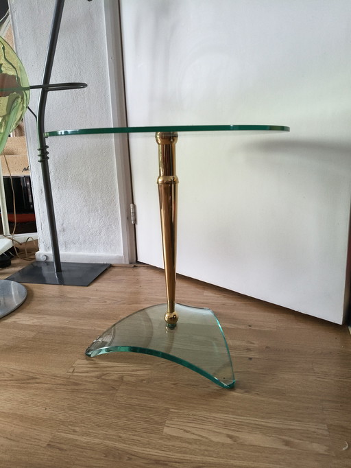 Table d'appoint design Hollywood Regency en laiton et verre