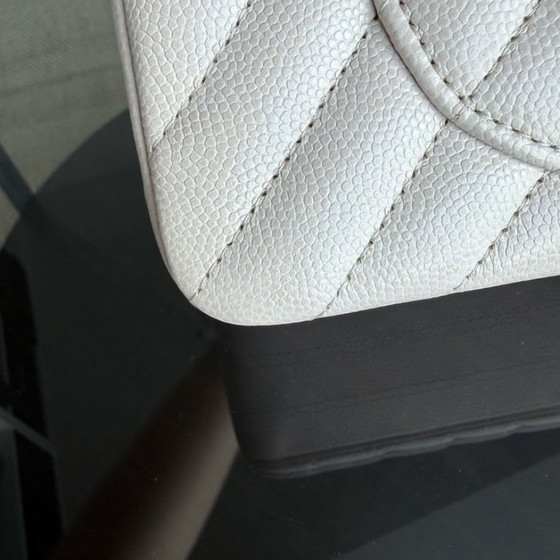 Image 1 of Chanel Classic Flap Small - Caviar 23CM Chevron Cream White Gold Hardware Series 26