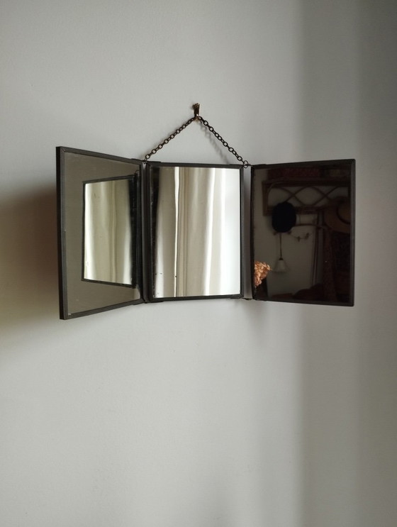 Image 1 of Antiguo espejo de barbero tríptico pequeño