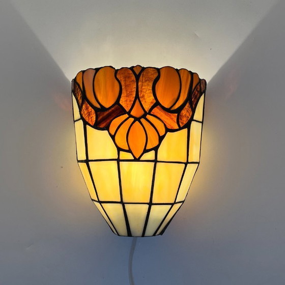 Image 1 of 2 vintage wall lamps in Tiffany style – leaded glass / Art Nouveau Revival
